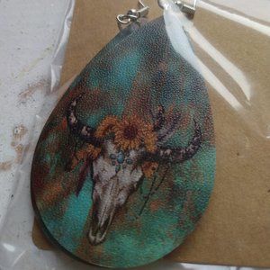 Teal Cow Skull Dangles